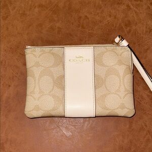 Coach Tan and Cream Signature Wristlet